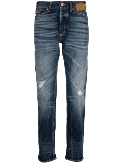 Palm Angels Slim-fit Distressed Straight-leg Jeans In Blue