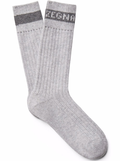 Ermenegildo Zegna Embroidered-logo Socks In Grey