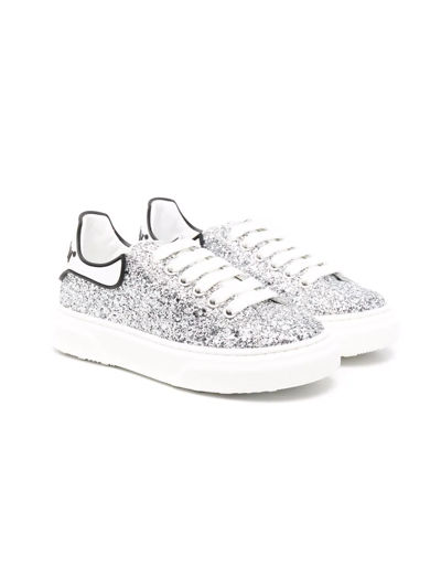 Philipp Plein Junior Glitter-embellished Sneakers In Grey