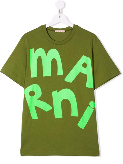 Marni Kids' Logo-print Cotton T-shirt In Green