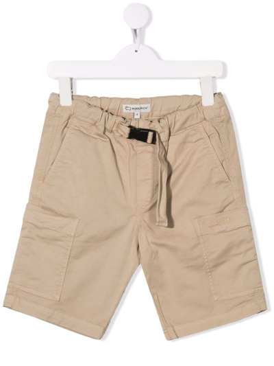 Woolrich Teen Belted Cargo Shorts In Beige