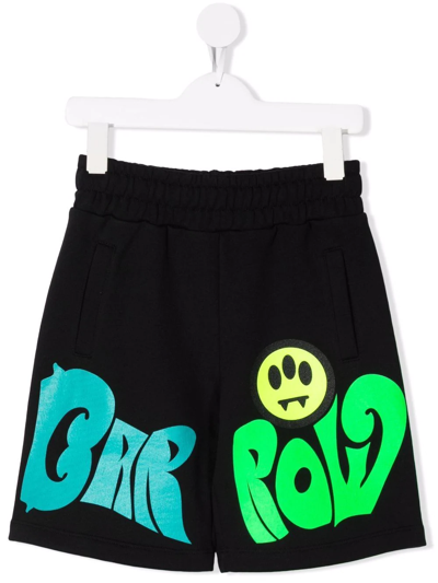 Barrow Kids' Logo Print Cotton Sweat Shorts In Black