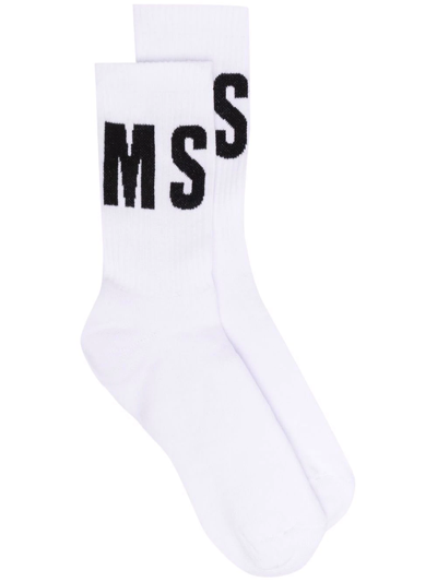 Msgm Logo-jacquard Tennis Socks In Bianco
