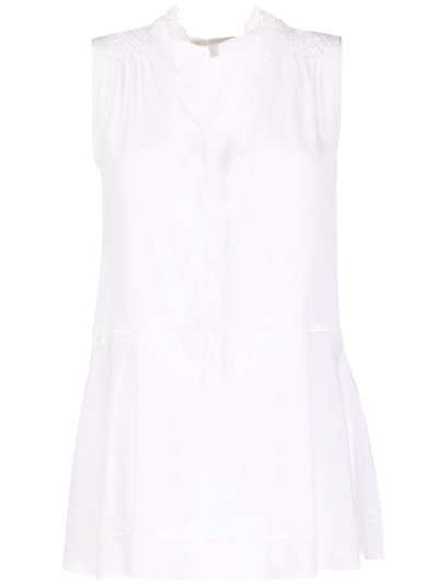 Shiatzy Chen Silk Ruffle-detail Sleeveless Blouse In White