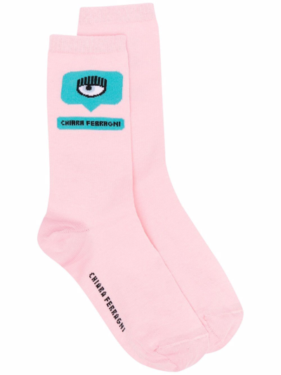 Chiara Ferragni Logo-print Ankle Socks In Pink