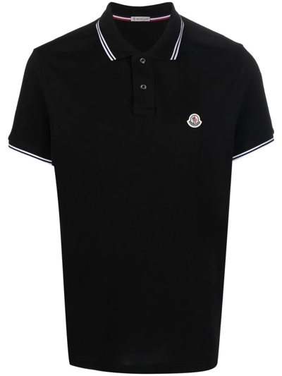 Moncler Tipped Logo-patch Polo Shirt In Black