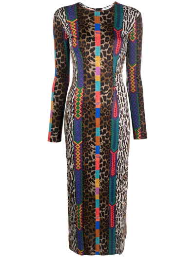 Pierre-louis Mascia Braided Leopard-print Midi Dress In 124580/101