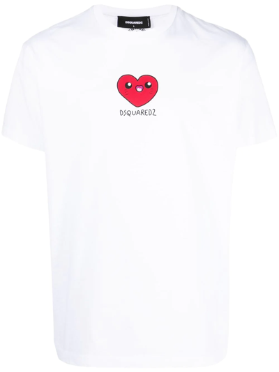 Dsquared2 Heart-motif Logo Cotton T-shirt In White