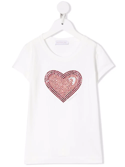 Monnalisa Kids' Heart Embellished Cotton Jersey T-shirt In Серовато-белый,красный
