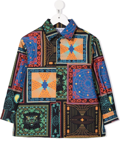 Marcelo Burlon County Of Milan Kids' Bandana-patchwork Shirt In Blue