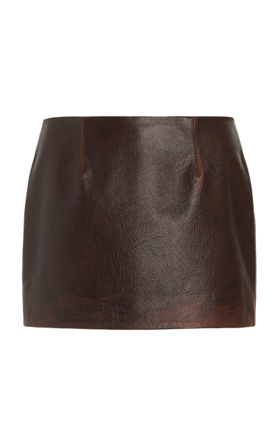 16arlington Distressed-effect Leather Miniskirt In Cognacchocolate Brown