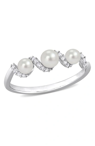 Delmar Sterling Silver 3.5-4mm Cultured Freshwater Pearl White Sapphire Ring