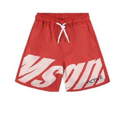 Msgm Teen Logo Drawstring Swim Shorts In Red