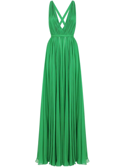 Dolce & Gabbana V-neck Slit-detail Dress In Green