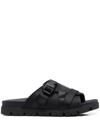 Prada Men's Fusbett Nastro Strappy Buckle Lug-sole Slides In Schwarz