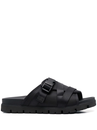 Prada Men's Fusbett Nastro Strappy Buckle Lug-sole Slides In Nero