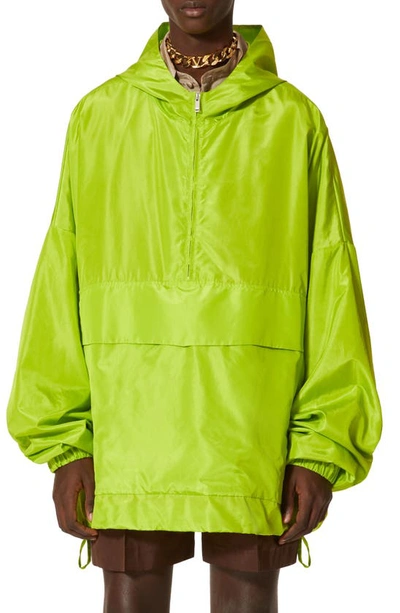 Valentino Washed Silk Taffeta Hooded Anorak In Green