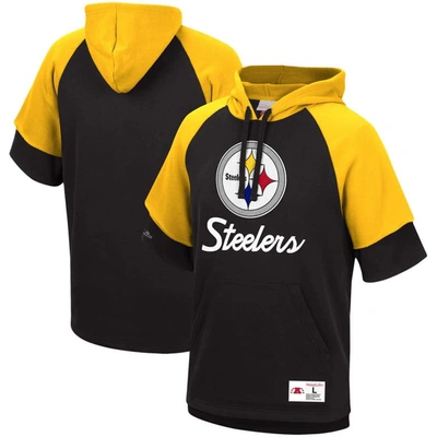 Mitchell & Ness Men's Black Pittsburgh Steelers Home Advantage Raglan Short Sleeve Pullover Hoodie