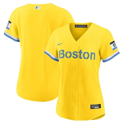 NIKE NIKE GOLD/LIGHT BLUE BOSTON RED SOX CITY CONNECT REPLICA JERSEY