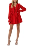 Endless Rose Ruffle Tie Front Long Sleeve Minidress In Red