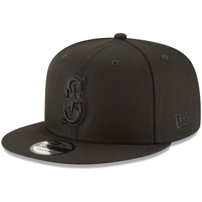 New Era Men's Black Seattle Mariners Black On Black 9fifty Team Snapback Adjustable Hat