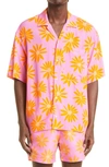 Jacquemus La Chemise Jean Printed Shirt In Pink Viscose In Print Orange/ Pink Flowers