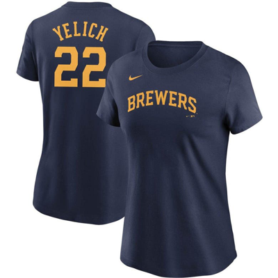 Nike Women's Christian Yelich Navy Milwaukee Brewers Name Number T-shirt