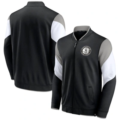 Fanatics Men's  Branded Black, Gray Brooklyn Nets League Best Performance Full-zip Jacket In Black,gray