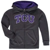 STADIUM ATHLETIC YOUTH CHARCOAL TCU HORNED FROGS APPLIQUE ARCH & LOGO FULL-ZIP HOODIE