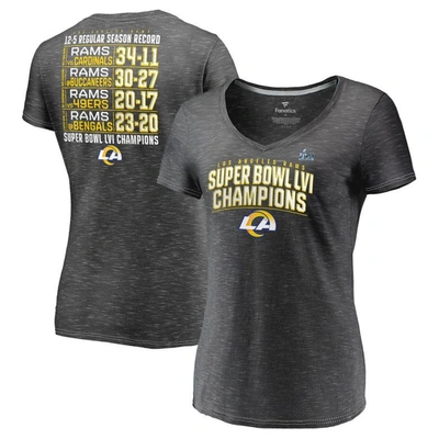 Fanatics Branded Heathered Charcoal Los Angeles Rams Super Bowl Lvi Champions Schedule V-neck T-shir