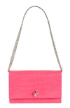 Alexander Mcqueen Skull Mini Embellished Neon Croc-effect Leather Shoulder Bag In Pink