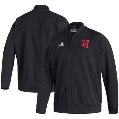 Adidas Originals Adidas Black Nebraska Huskers 2021 Sideline Woven Primeblue Full-zip Bomber Jacket