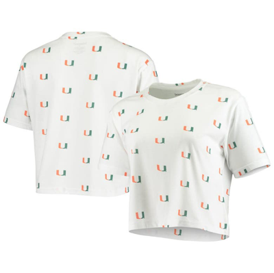 Boxercraft White Miami Hurricanes Cropped Allover Print T-shirt
