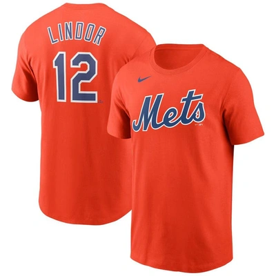 Nike Youth Boys And Girls Francisco Lindor Orange New York Mets Player Name And Number T-shirt