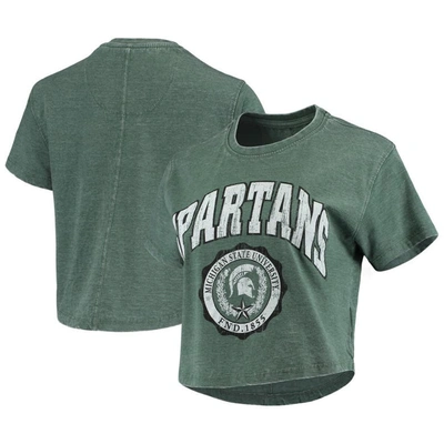 Pressbox Women's  Green Michigan State Spartans Edith Vintage-like Burnout Crop T-shirt