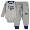 Wes & Willy Boys And Girls Infant Wes And Willy Heathered Gray, Royal Florida Gators Jie Jie Long Sleeve Bodysui In Heather Gray