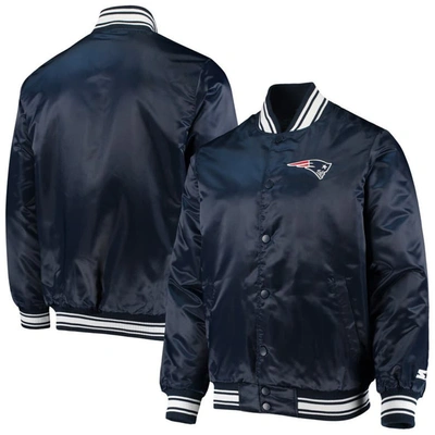 Starter Men's  Navy New England Patriots Locker Room Satin Varsity Full-snap Jacket