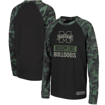 COLOSSEUM YOUTH COLOSSEUM BLACK/CAMO MISSISSIPPI STATE BULLDOGS OHT MILITARY APPRECIATION RAGLAN LONG SLEEVE T
