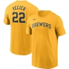 NIKE NIKE CHRISTIAN YELICH GOLD MILWAUKEE BREWERS NAME & NUMBER T-SHIRT