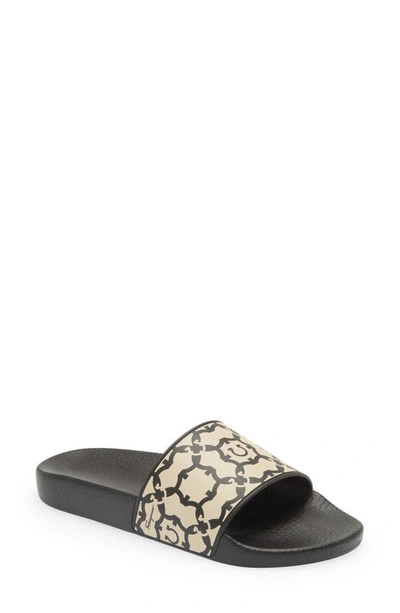 Ferragamo Groove Gancini Pool Slide Sandals In Black