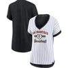 Fanatics Women's  Branded White And Black San Francisco Giants Iconic Noise Factor Pinstripe V-neck T In White
