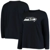 Fanatics Women's Plus Size College Navy Seattle Seahawks Primary Logo Long Sleeve T-shirt In Navy