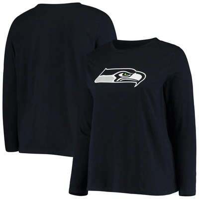 Fanatics Women's Plus Size College Navy Seattle Seahawks Primary Logo Long Sleeve T-shirt