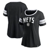 Fanatics Women's  Black And Heathered Gray Brooklyn Nets Block Party Striped Sleeve T-shirt In Black