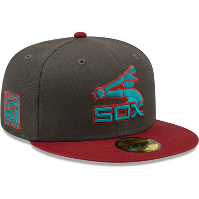 New Era Men's Graphite, Cardinal Chicago White Sox Cooperstown Collection 95 Years Titlewave 59fifty Fitted  In Graphite/cardinal
