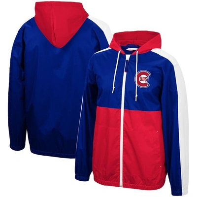 MITCHELL & NESS MITCHELL & NESS ROYAL/RED CHICAGO CUBS GAME DAY FULL-ZIP WINDBREAKER HOODIE JACKET
