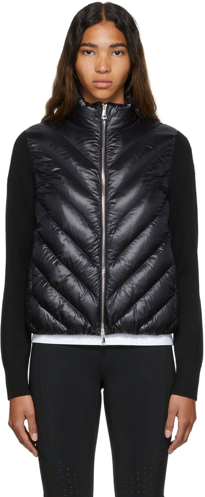 Moncler Knit And Boudin-quilt Combo Cardigan In Black