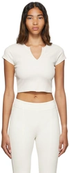 ALO YOGA OFF-WHITE RIBBED CROP SAVVY SPORT TOP