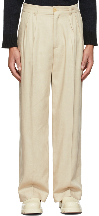 Jacquemus Mela Pleated Canvas Wide-leg Trousers In Nude