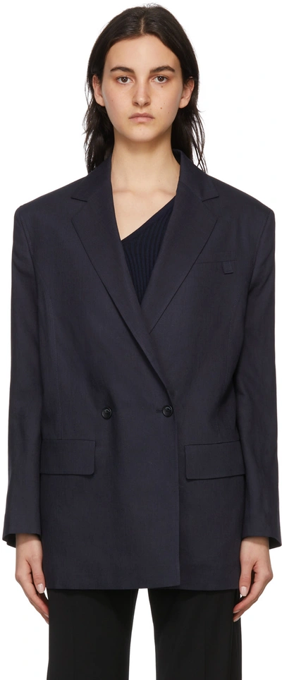 Jacquemus Marino Double-breasted Crepe Blazer In Navy